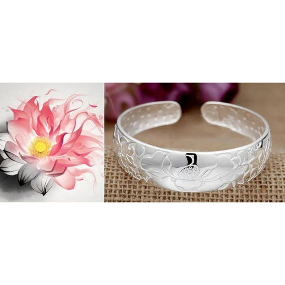 Large Lotus Cuff Bracelet | Pure 999 Silver - Picture 8 of 9